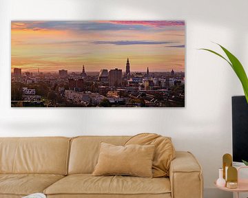 Panorama und Sonnenuntergang über der Skyline von Groningen von Henk Meijer Photography