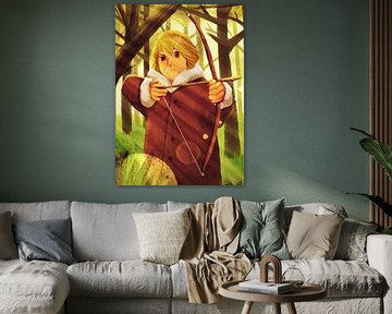 Homme tenant une flèche dans la forêt