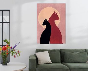 Zwei Katzen Silhouette Vintage von Artkreator