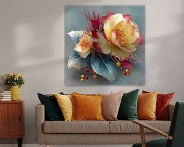 yellow flower with water and icing