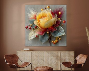 yellow flower with water and icing