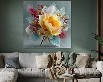 yellow flower with water and icing