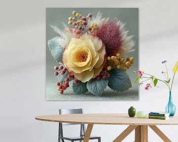 yellow flower with water and icing