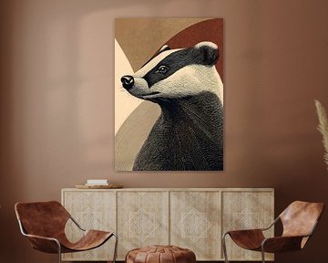 Proud badger portrait - an illustration inspired by vintage style