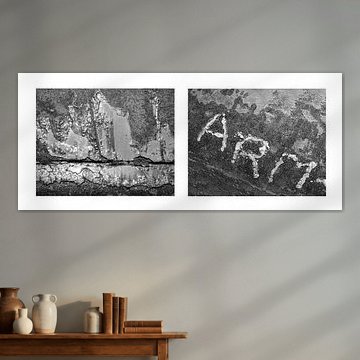 Diptychon von zwei Rostfotos aus einem Hafen. Auf der linken Seite ein Rohr mit verwitterter, rostiger Struktur und auf der rechten Seite die Buchstaben ARM, die eine Hafenstadt darstellen.