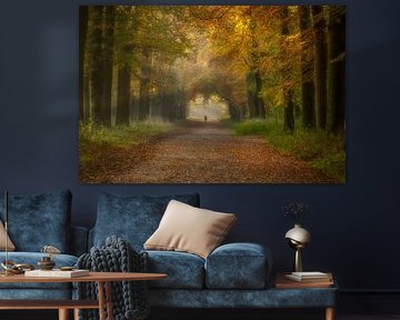 Eenzame wandelaar in herfstbos van Connie de Graaf