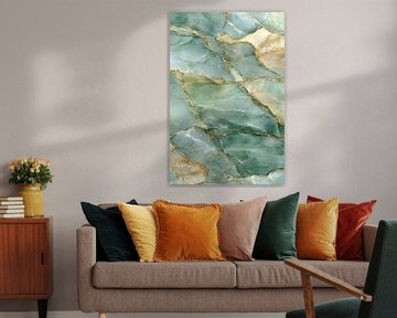 Marmerstructuur in Zeegroen met Gouden Accenten van Eva Lee