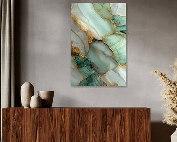 Marmer Abstract in Smaragd en Goud van Eva Lee