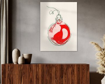 Rode kerstbal illustratie – minimalistische feestelijke lijntekening