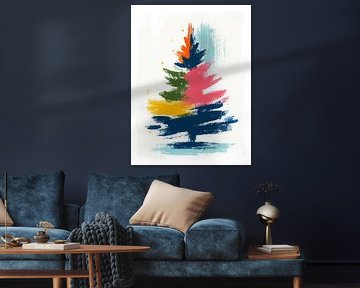 Kleurrijke kerstboom – moderne abstracte kerstillustratie in felle tinten