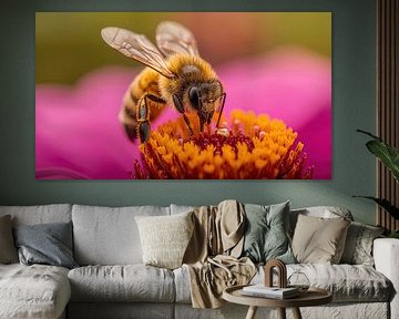 Biene auf einer rosa Blüte von Bo Valentino