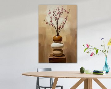 Japandi Still Life Art - Minimalist Vase with Berries