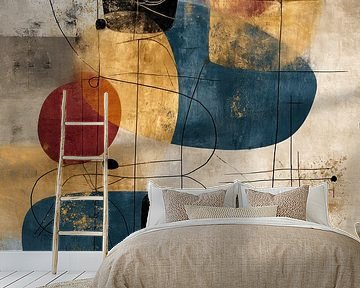 Abstract Schilderij - Blauw Oker Krachtig Geometrisch van Joriali Abstract