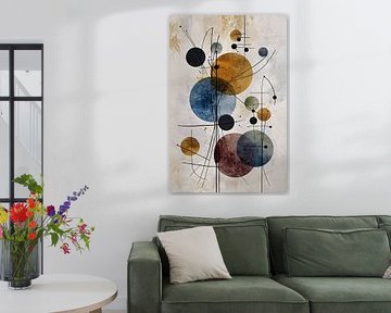 Peinture abstraite géométrique - Ocre bleu avec cercles sur Joriali Art abstrait