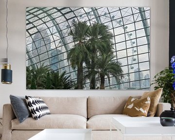 Palm trees and Singapore's city silhouette