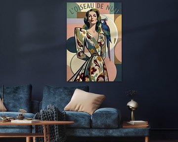 Nachtvogel Eleganz Art Deco Frau & Papagei von Jan Keteleer