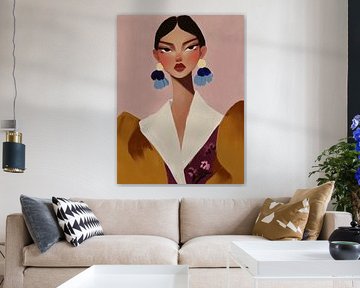 The blue earrings, modern portrait by Carla Van Iersel