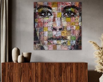 Portret van vrouw abstract benaderd met zachte neutrale kleuren van Anja Namink - Schilderijen