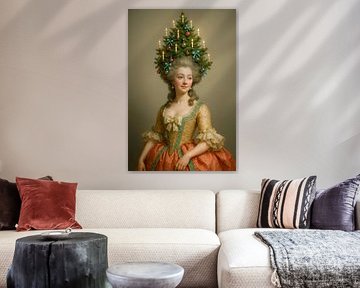 Rococo kerstportret met boompruik en kaarsen in klassieke stijl