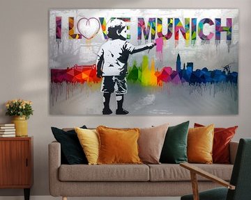 Banksy Hommage Litte Boy Brush Skyline - Love Munich by Team W 32 Gallery