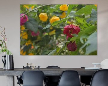 Red and Yellow Flowers Among Lush Greens