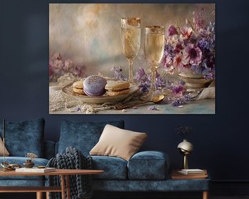 Champagner-Stillleben - Macarons Traumhafte Malerei