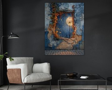 Surreales Fenster in der Wand - Mondlicht-Mysterium-Gemälde von BowiScapes Abstrakt und digitale Kunst