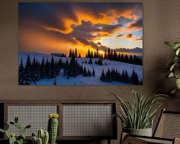 Sneeuwgloed in de zonsondergang