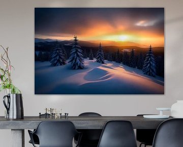 Paars boven een besneeuwde vlakte