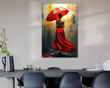 Frau unter rotem Regenschirm von rendyokt rendy