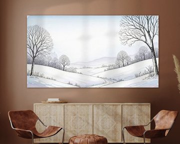 Watercolor Landscape with Snow and Bare Trees by Markus Gann