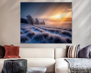 Bevroren vlagen in de zonsondergang