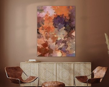 Kleurrijke abstracte kunst in violet, oranje, bruin, lila van Dina Dankers