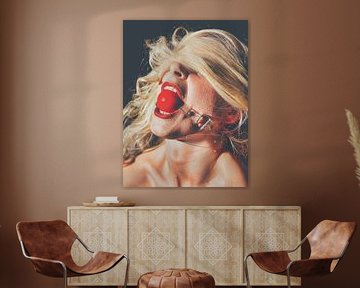 Beautiful woman with fetish ball gag in her mouth by Photostudioholland