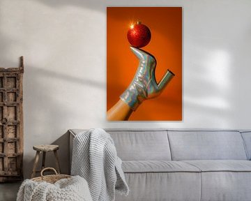 Glitter bauble on holographic heel - modern festive fashion composition by But First Framing