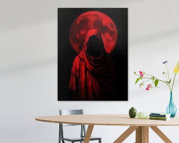 Figuur met rode kap - Dark Gothic Blood Moon Fantasy van Ramy Salah Hefny