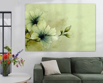 Floral Illustration Soft Green auf Aquarell Hintergrund