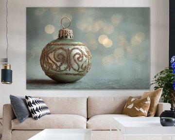 Boule de Noël vert vintage avec paillettes d'or sur fond glacé sur Eva Lee