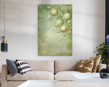 Boules de Noël vertes et dorées dans une lumière hivernale de rêve sur Eva Lee