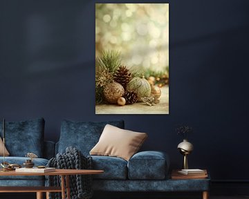 Boules de Noël Classic Gold Green avec pin et paillettes sur Eva Lee