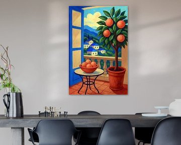 Mediterraans balkon met sinaasappels schilderij. van Johannes