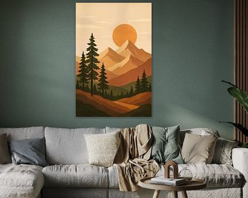 Berglandschap in Boho stijl illustratie. van Johannes