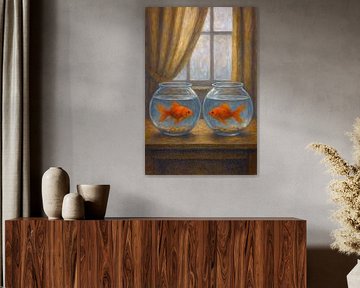 Goldfish in fishbowl painting. by Johannes