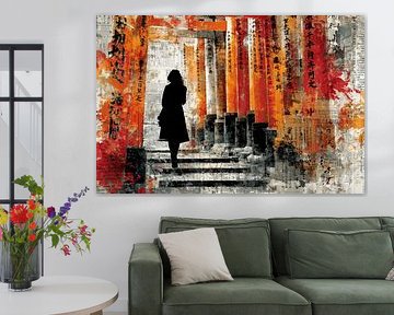 Street Art Silhouette - Japanisches Tor Mysteriöse Malerei