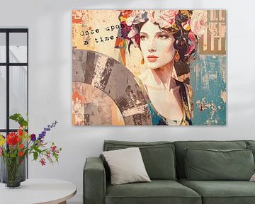 Mixed Media Art: Vintage-Porträt einer Frau im Collage-Stil