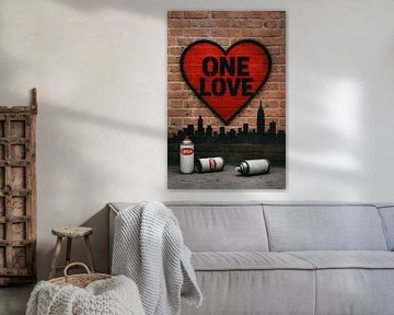 One love graffiti street art. van Johannes