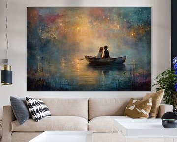 Kinder im Boot bei Abendlicht - verträumte Malerei