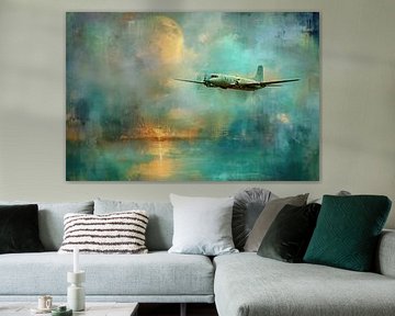 Vintage-Flugzeug bei Sonnenuntergang - Mystery Painting