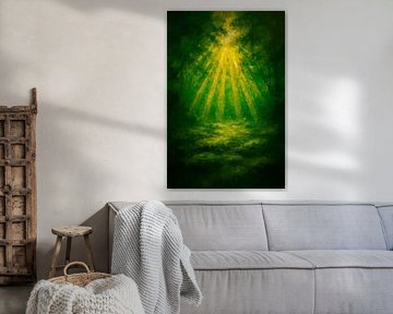 De zon breekt door een zomers bos