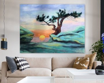 Dans van het Licht – Kronkelboom bij Zonsondergang van fdgArtworks